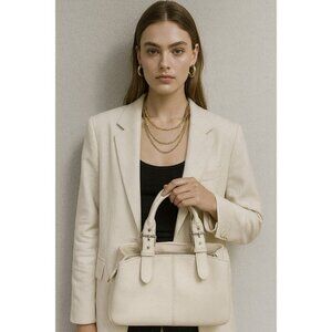 Dooney & Bourke Pebble Leather Satchel Tote Bag Cream Ivory Shoulder Purse